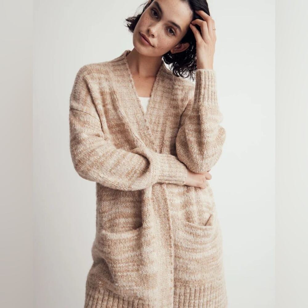 Madewell Space Dyed Long Cardigan Sweater Oat Tan Wool Blend Size Small